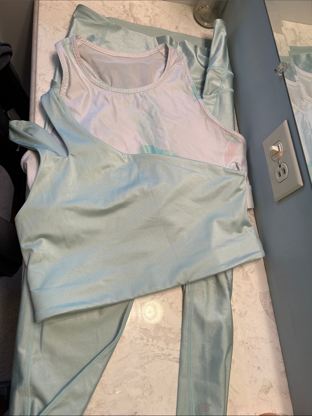 Fabletics Light Aqua Sports Bra and Leggings Set